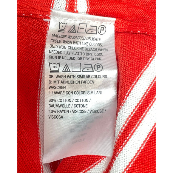 Isaac Mizrahi Sz L Long Duster Cardigan V-Neck Long Sleeve Red/White Stripe New - Picture 10 of 11